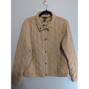 Lauren Ralph Lauren Womens Jacket L Beige Quilted Equestrian Field Barn Coat